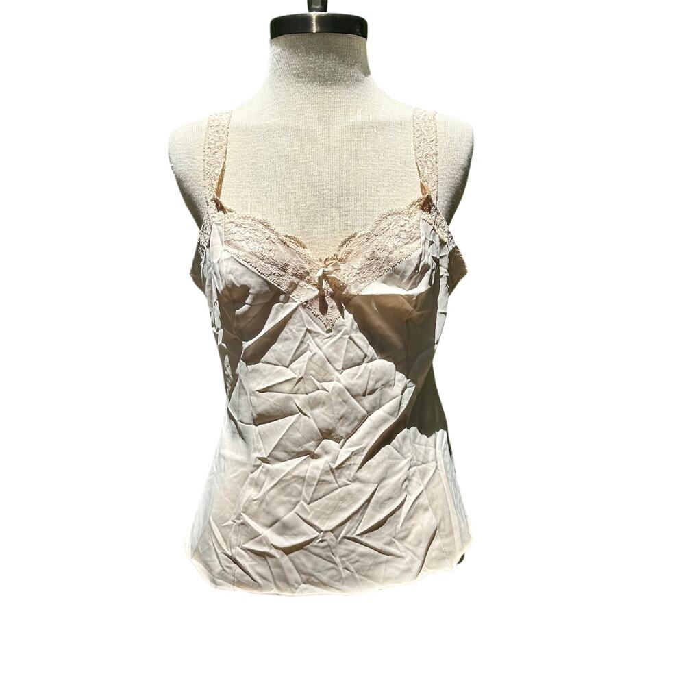 Vintage Camisole Lace Trim Beige Womens Size S/m